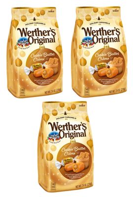 Smiling Sweets Werther&#39;s Original, Cookie Butter Creme, Great around the Holiday Season or Anytime, Share the Amazing Taste with Friends and Family - 7.4 oz Bags (Pack of 3)