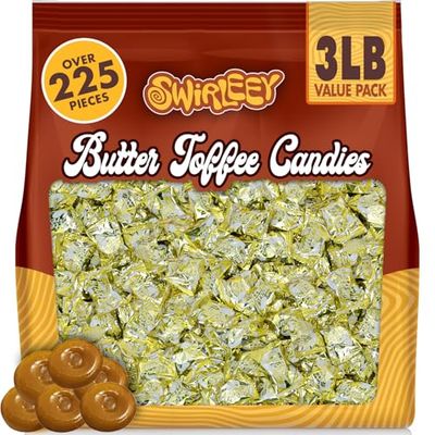 Butter Toffee Candies - 3LB - Gold Bulk Candies for Candy Buffet - Old Fashion Hard Candy - Vintage Bulk Candies - Rich Smooth Toffee Candy Individually Wrapped