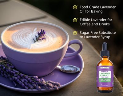 Kate Naturals Lavender Extract for Baking, Drinks, Coffee, Lattes. Food Grade Lavender Oil Flavoring for Cooking (1oz, Sugar Free)