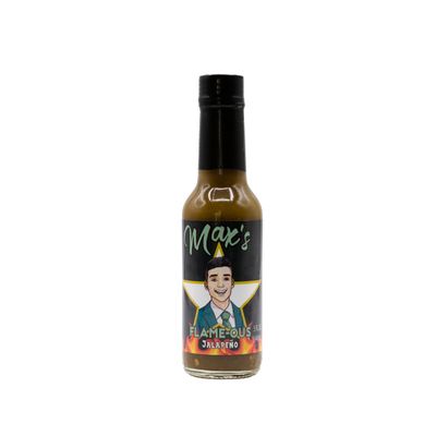 Max Flame-ous Jalapeo Hot Sauce - Earthy &amp; Zesty Mild 2/5 Heat Perfect for Topping Eggs &amp; Pork Cooking Best, Young, Unique Flavor, Tasty Gift 5 Fl Oz Glass Bottle