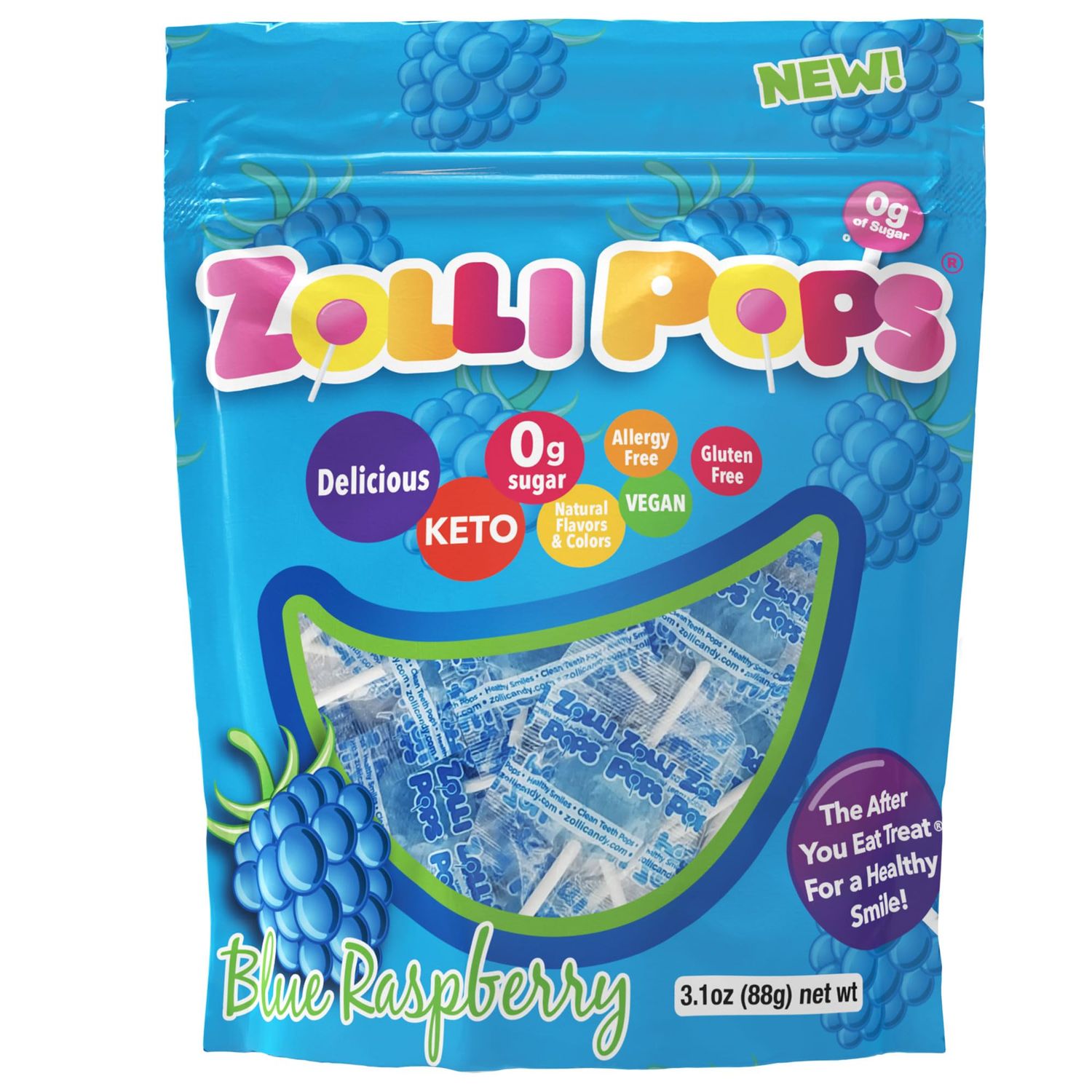 Zollipops Clean Teeth Lollipops, Blue Raspberry, 6.2 Ounce