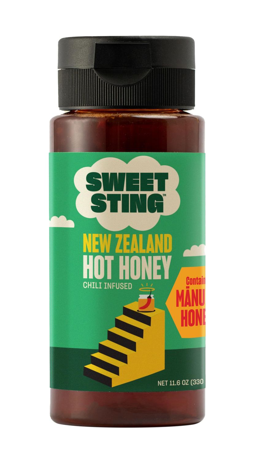 Sweet Sting Hot honey, New Zealand chilli infused hot honey in easy to use 11.6 oz Squeeze Bottle, Gluten Free, Paleo Friendly
