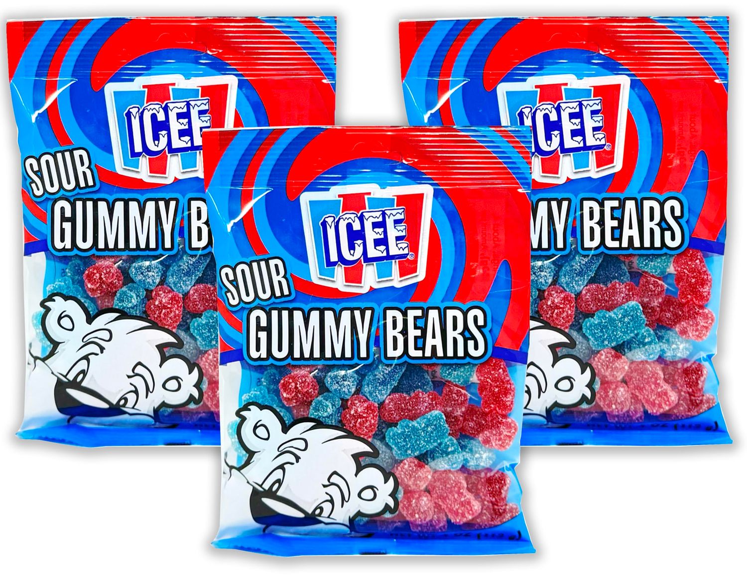 Icee Sour Gummy Bears, Sour Candy, Gummy Candy Cherry and Blue Raspberry Sour Gummies 4 Ounce (Pack of 3)
