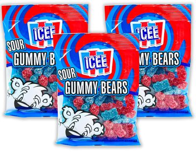 Icee Sour Gummy Bears, Sour Candy, Gummy Candy Cherry and Blue Raspberry Sour Gummies 4 Ounce (Pack of 3)