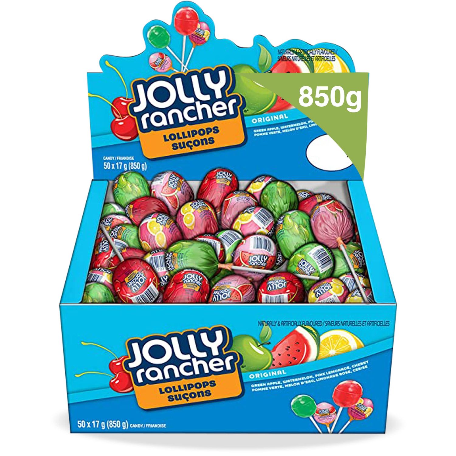 Jolly Rancher Assorted Lollipops, 850g Box (50 x 17g lollipops) Canadian