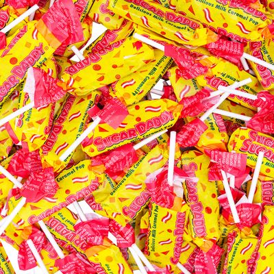 Sugar Daddy Milk Caramel Pops,1 Pound Bulk Bag (Approx. 34 Lollipops) Caramel Lollipops, Sugar Daddy Suckers, Individually Wrapped Caramel Lollipops, Freshly Packed in Resealable Bulk Candy Bag 16 oz