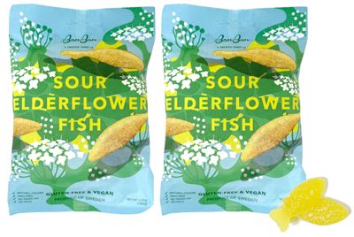 Bon Bon Swedish Candy Vegan Candy, Sour Gummy Candy from Sweden (Pack of 2) (Sour Elderflower Fish)