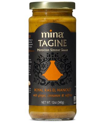 Mina Tagine Moroccan Simmer Sauce, 12 oz - Royal Ras El Hanout Spice Blend for Beef &amp; Lamb, Tagine Sauce Made with Ginger, Cinnamon, Saffron, Olive Oil, Non-GMO, Gluten Free