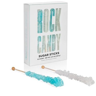 Candy Envy - Light Blue and White Rock Candy Sugar Sticks - 12 Indiv. Wrapped - Cotton Candy &amp; Original Sugar Flavored