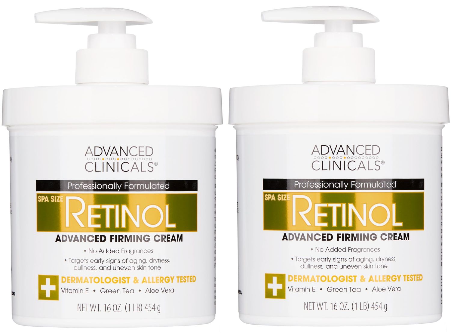 Advanced Clinicals Retinol Body Lotion &amp; Face Moisturizer Visible Anti Aging Skin Care Retinol Body Cream For Women &amp; Men Targets Look Of Fine Lines, Wrinkles &amp; Crepe Looking Dry Skin, 16OZ, 2-Pack