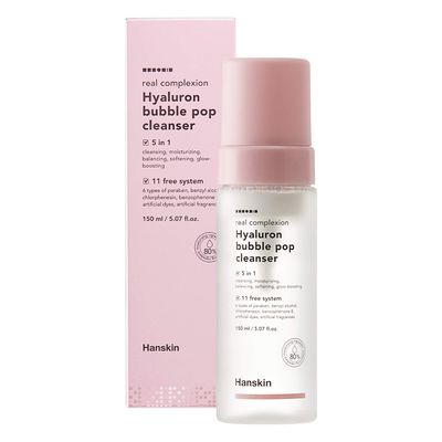 Hanskin Real Complexion Hyaluron Bubble Pop Cleanser, Hydrating Foaming Daily Face Wash, Gentle Moisturizing Softening and Glowing 5.07 fl. oz.(150ml)