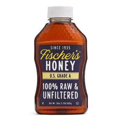 Fischer&#39;s 100% Pure, Raw &amp; Unfiltered Honey - USA Made Honey, 24 oz - All-Natural Sweetener - Rich Flavor Profile, Packed with Nutrients
