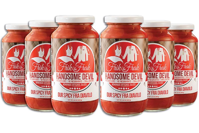 Spicy Fra Diavolo Pasta Sauce by Frik &amp; Frak, 6-Pack, No Sugar Added, No Preservatives, Gluten Free, 36 Month Shelf Life, Artisan Small Batch Crafted Pasta Sauces, Handsome Devil, 24 Oz Jars