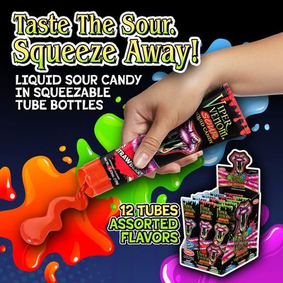 Viper Venom - 12 Pieces Individually Packed Squeeze Liquid Candy Tubes-Includes 3 Flavors: Blue Raspberry, Strawberry, and Green Apple-Halloween Treats, Party Favors, Holiday Giveaways
