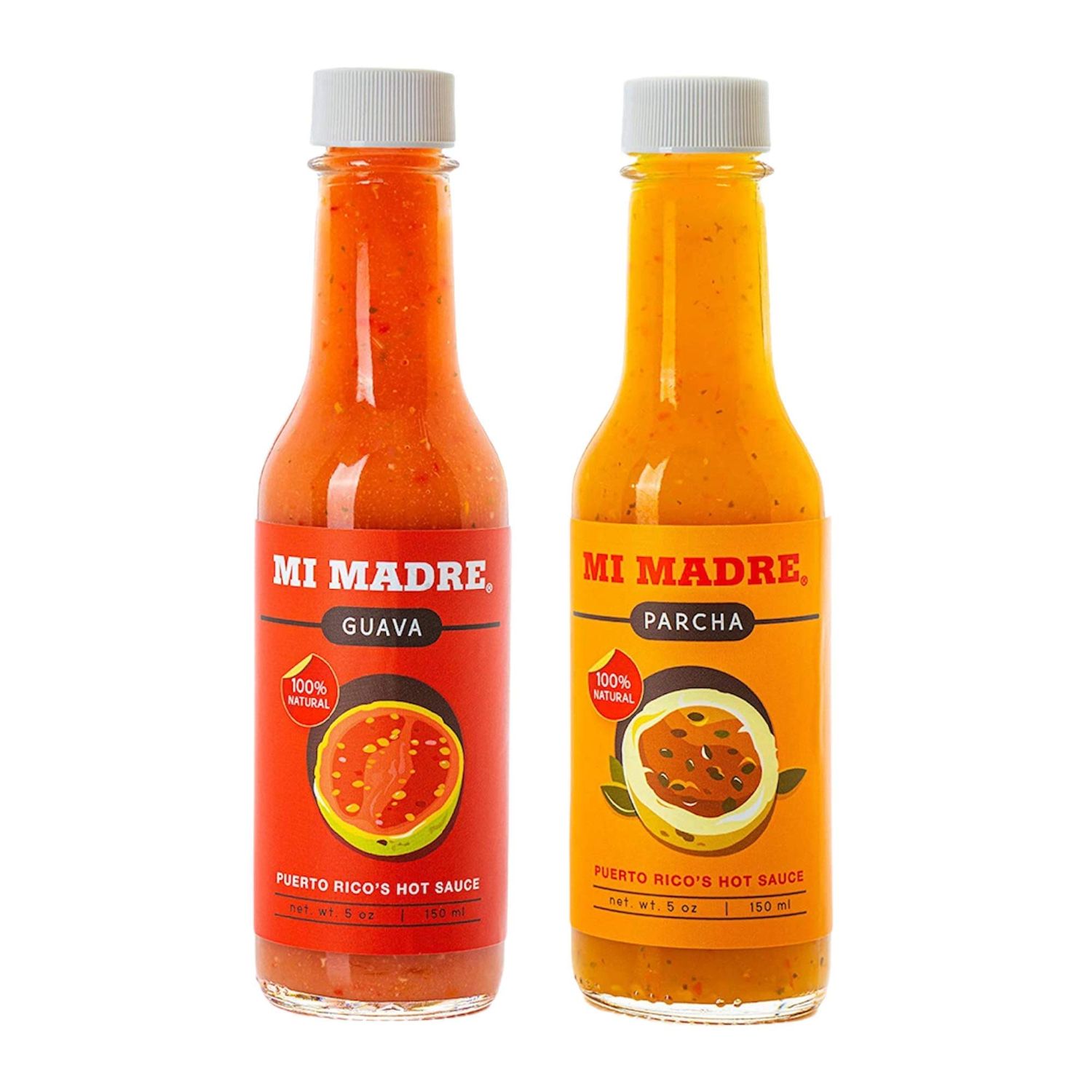 Mi Madre Hot Sauce from Puerto Rico, Two Flavor Variety, Guava and Passion Fruit, 5 Ounce