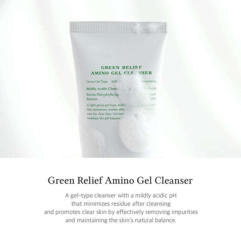 Dr.Althea Green Relief Amino Gel Cleanser Lightweight &amp; Hydrating Makeup Remover Daily Face Wash with Hyaluronic Acid Korean Vegan Skincare for All Skin Types 3.38 Fl Oz
