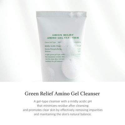 Dr.Althea Green Relief Amino Gel Cleanser Lightweight &amp; Hydrating Makeup Remover Daily Face Wash with Hyaluronic Acid Korean Vegan Skincare for All Skin Types 3.38 Fl Oz