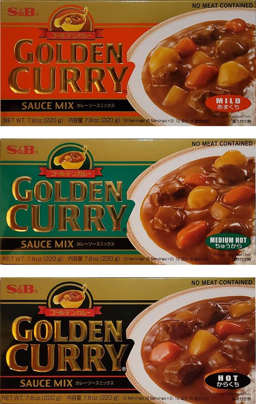 S&amp;B Golden Curry Sauce Mix, Mild,Medium Hot and Hot 7.8-Ounce (Pack of 3)