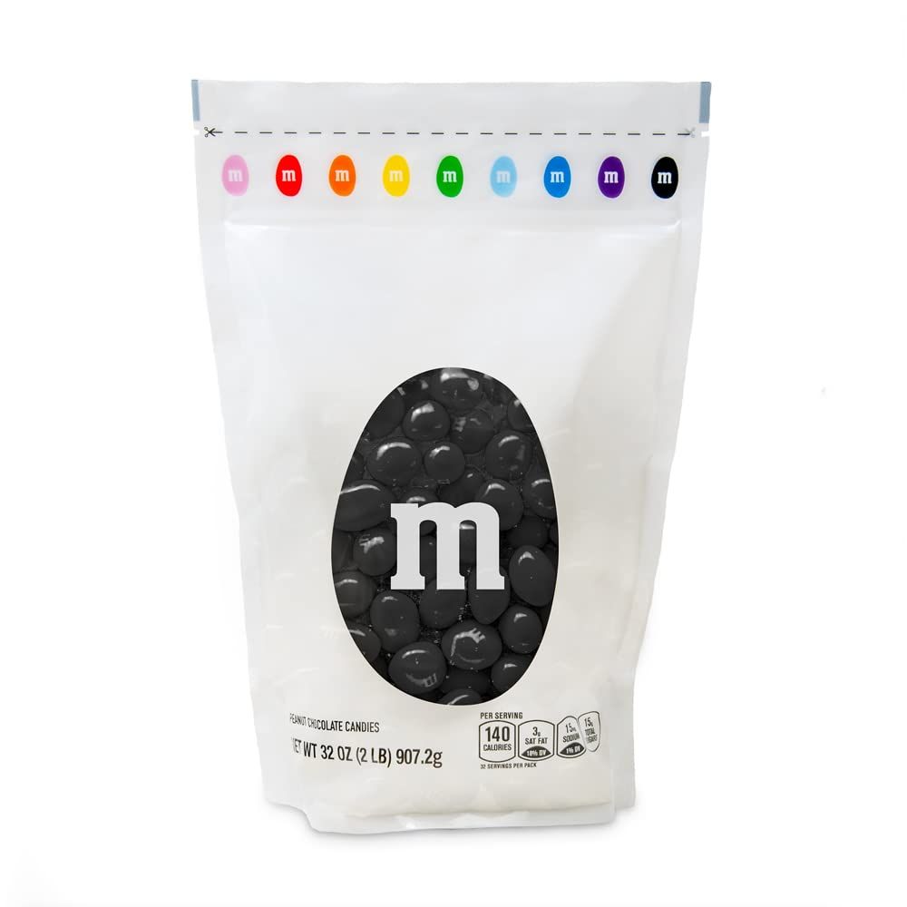 M&amp;MS Peanut Black Chocolate Candy - 2lbs of Bulk Candy in Resealable Pack for Easter, Candy Buffet, Birthday Parties, Theme Meetings, Candy Bar, Sweet Stuff for DIY Party Favors or Edible Decoration