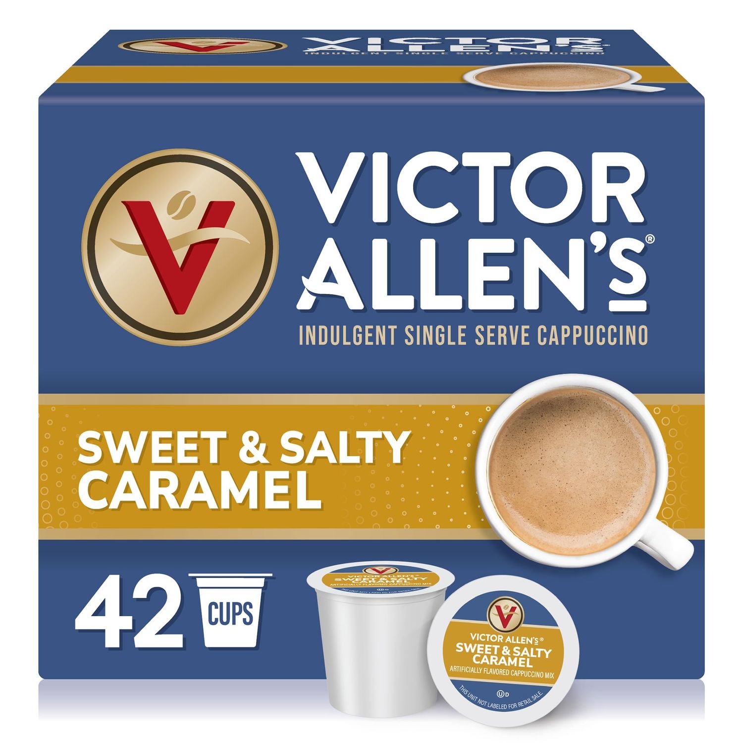 Victor Allen&#39;s Coffee Sweet and Salty Caramel Flavored Cappuccino Mix, 42 Count, Single Serve K-Cup Pods for Keurig K-Cup Brewers Brewers (Packaging May Vary)