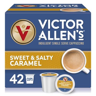Victor Allen&#39;s Coffee Sweet and Salty Caramel Flavored Cappuccino Mix, 42 Count, Single Serve K-Cup Pods for Keurig K-Cup Brewers Brewers (Packaging May Vary)