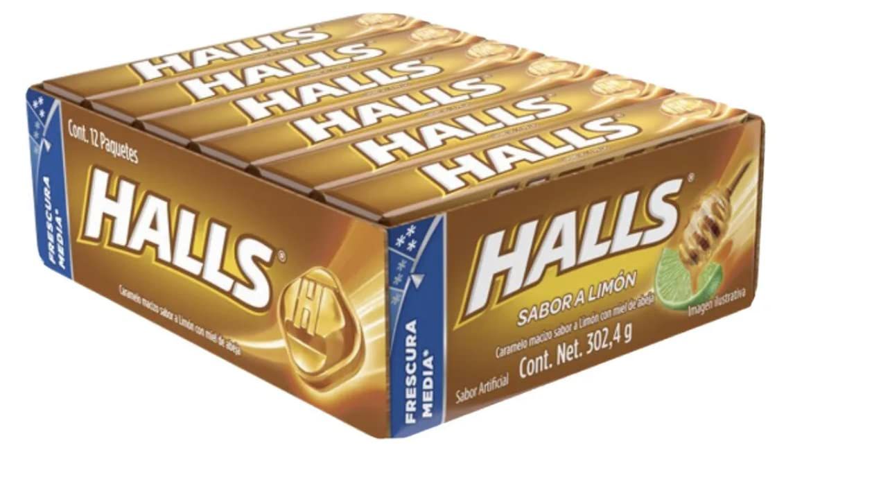 Mexican Halls Lemon and Honey Flavor (12 pack) Limon con Miel Original Classic Edition version mexicana 12 individually Sealed Packs with 9 pieces hard candy dulce macizo