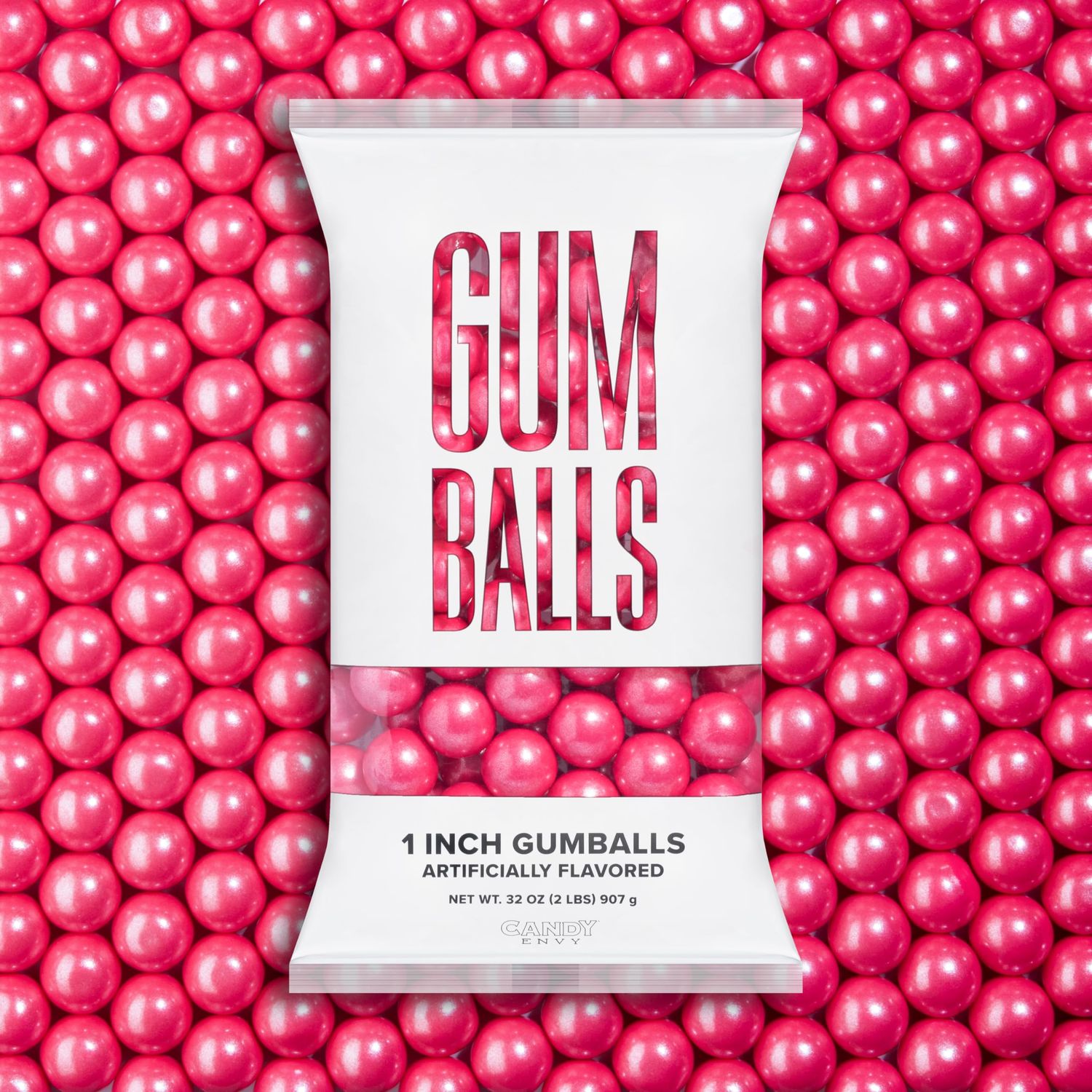 Candy Envy - Shimmer Pink 1 Inch Gumballs - 2lb Bag - Approximately 113 Gumballs Per Bag - North American Made &amp; Kosher Certified