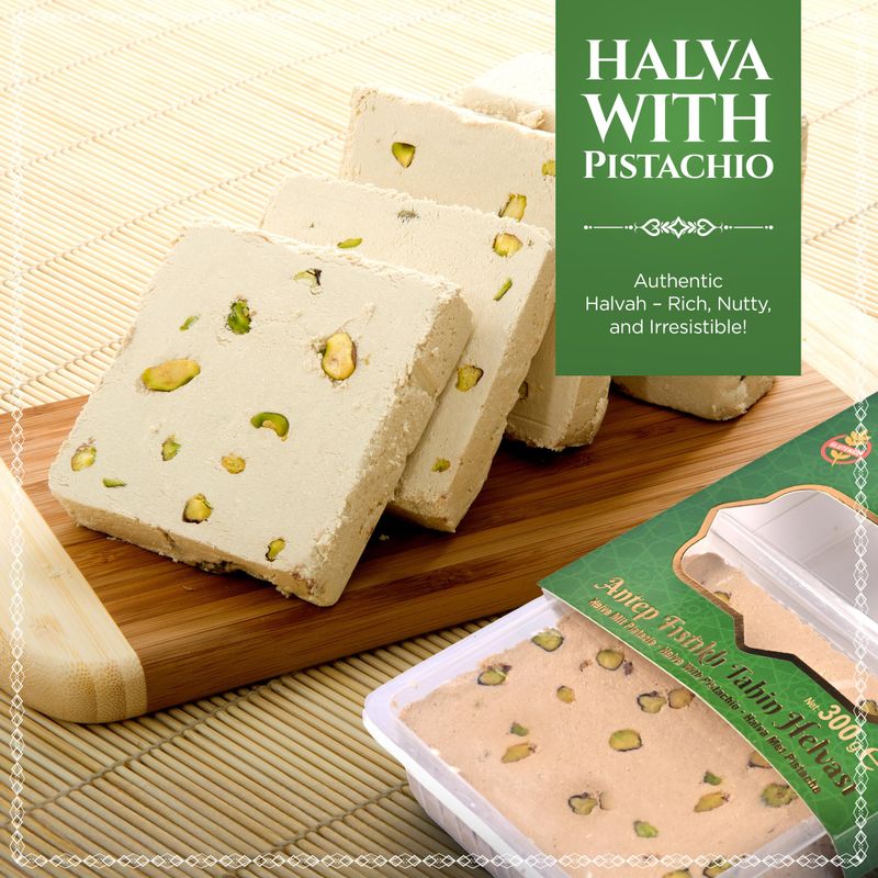 Abdurrahman Tatlc Halvah with Pistachio, 10.6oz, Turkish Halva, Tahini Halva, Pistachio Halva Candy, Traditional Sesame Halvah Dessert, Vegan, Gluten Free Halva, Non-GMO, Halwa, Halawa