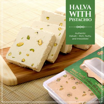 Abdurrahman Tatlc Halvah with Pistachio, 10.6oz, Turkish Halva, Tahini Halva, Pistachio Halva Candy, Traditional Sesame Halvah Dessert, Vegan, Gluten Free Halva, Non-GMO, Halwa, Halawa