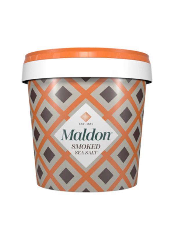 Maldon Salt, Smoked Sea Salt Flakes, 1.1 lb (500 g), Bulk Tub, Kosher, Natural, Gently Smoked Over Oak, Handcrafted, Gourmet, Pyramid Crystals