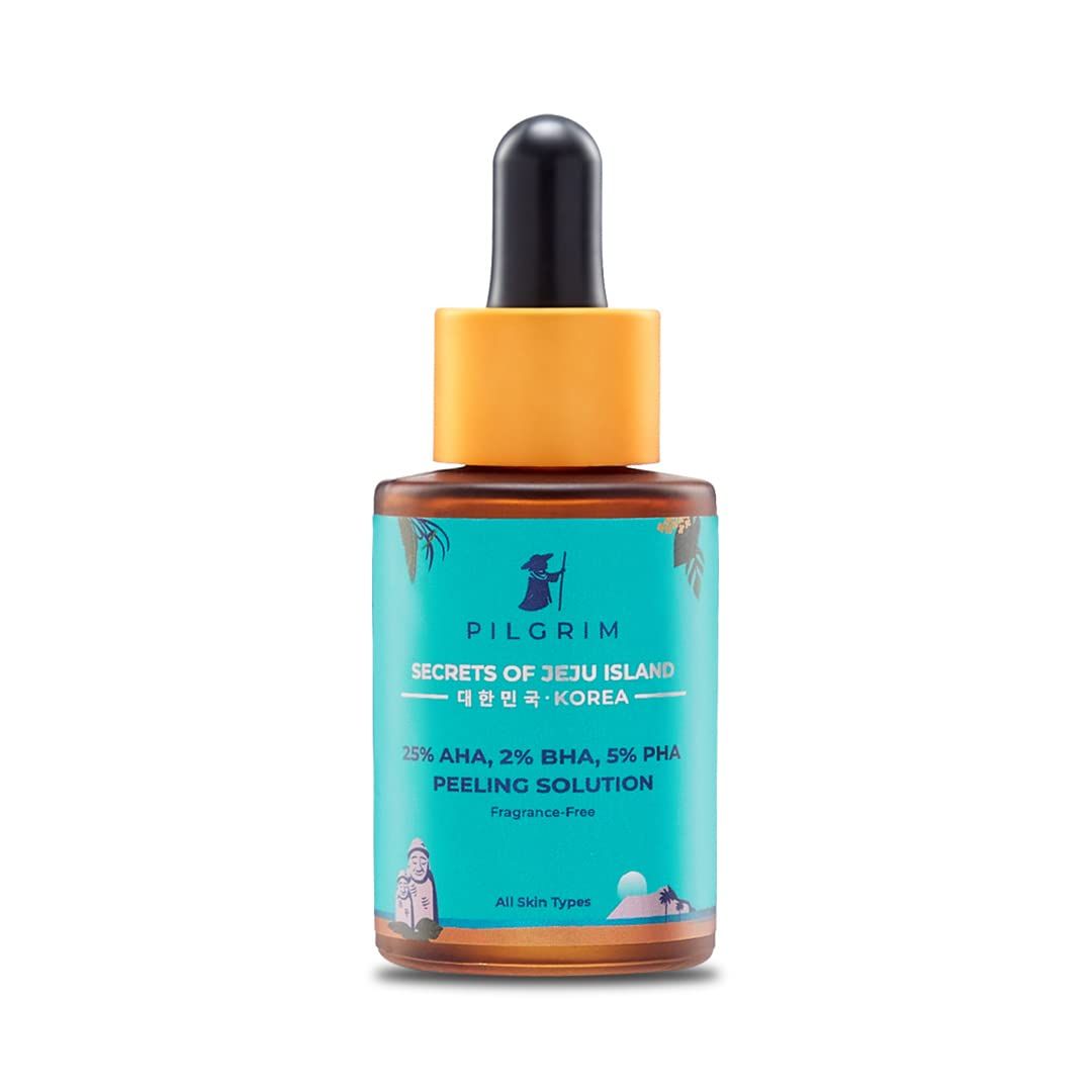 Pilgrim Korean Peeling Solution 25% AHA, 2% BHA, 5% PHA Exfoliates Dead Skin Improves Skin Texture &amp; Tone Reveals Fresh, Clear Look Suitable for All Skin Types 1.01 Fl Oz (30ml)