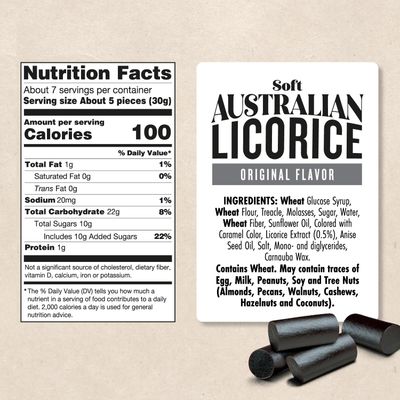 Darrell Lea Soft Australian Licorice, Original Black Flavor, 7 Ounce Bag (2-Pack) Non-GMO, No Palm Oil, Plant Based, No High Fructose Corn Syrup Soft & Chewy Licorice Candy, Made in Australia
