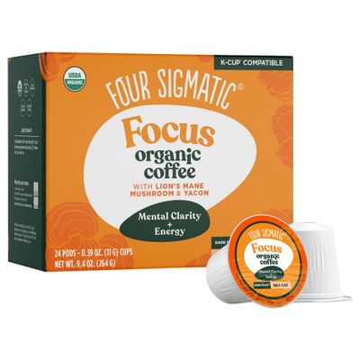 Four Sigmatic Mushroom Coffee K-Cups Organic Dark Roast Coffee with Lions Mane Mushroom Powder &amp; Yacon Focus &amp; Immune Support Vegan &amp; Keto Sustainable Pods 24 Count