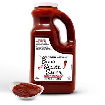 Bone Suckin&#39; Sauce Spicy Sweet Southern BBQ Sauce, All-Purpose Barbecue Sauce, For Ribs, Chicken, Pork, Beef, Gluten-Free, Non-GMO, Kosher, Sweetened w/Cane Sugar &amp; Molasses