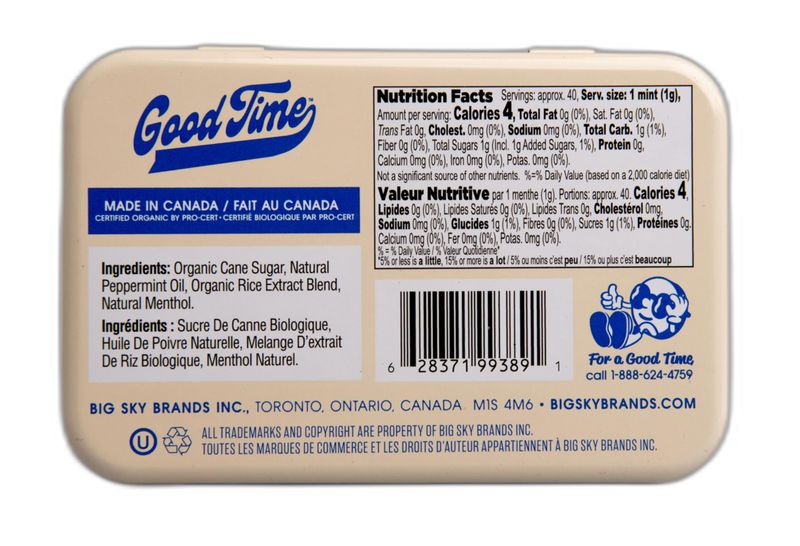 Good Time Organic Mints - Peppermint Organic Cane Sugar, Natural Flavors, No Artificial Colors or Sweeteners Kosher Certified, Vegan, Gluten Free Aspartame &amp; Xylitol Free 40 Count Tin (Pack of 6)