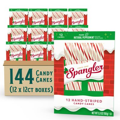 Spangler Classic Red and White Peppermint Candy Canes - Natural Peppermint Flavor, Gluten Free, OU Kosher - 144 Individually Wrapped Candy Canes (12-12 Count Boxes)
