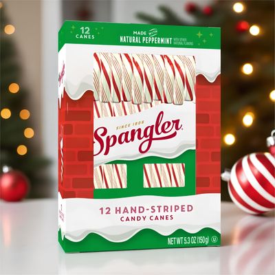 Spangler Classic Red and White Peppermint Candy Canes - Natural Peppermint Flavor, Gluten Free, OU Kosher - 144 Individually Wrapped Candy Canes (12-12 Count Boxes)