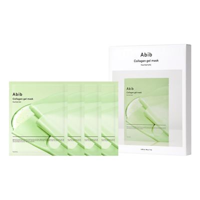 Abib Collagen Gel Mask Heartleaf Jelly 4 Sheets (Soothing) I Korean Vegan Collagen, Cooling Calming Hyaluronic Acid Hydrogel Face Mask Skin Care