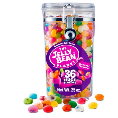 The Jelly Bean Planet, Gourmet Jelly Beans Gift 25 Oz Jar - 36 Huge Natural Fruit Flavors, Seasonal, Birthday, Easter Candy, Plant Based Colors - Gluten Free, Fun Bulk Sweets Assortment