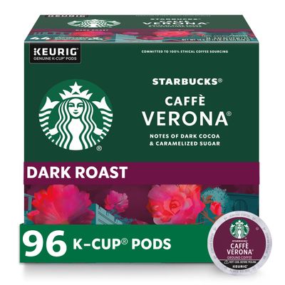 Starbucks K-Cup Coffee Pods, Dark Roast Coffee, Caff Verona for Keurig Brewers, 100% Arabica, 4 boxes (96 pods total)