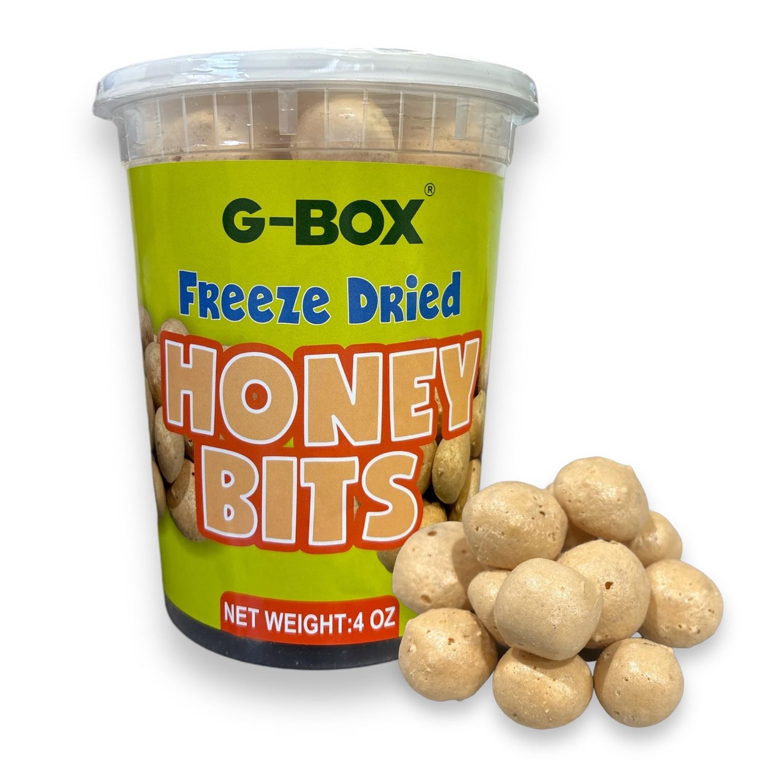 G-BOX Freeze Dried Bit O Honey, 4 OZ, Crunchy Honey &amp; Almond Candy, TikTok Trend Items Featuring Old School Candy Vibes- Perfect for Fans of Freeze Dried Candies, Air-tight Sealed in a Deli Container