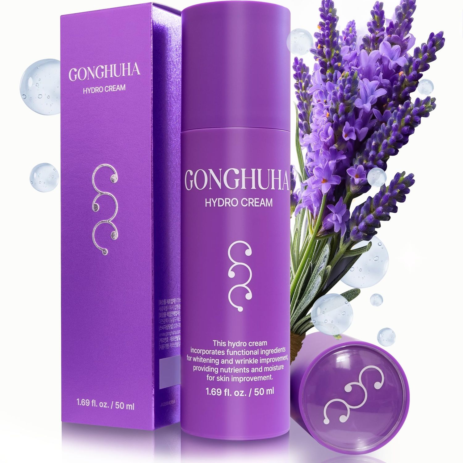 GONGHUHA Hydro Cream - Lightweight Ultra-Hydrating Face Moisturizer for Glowing Skin 50ml (1.69 fl oz) with Hyaluronic Acid &amp; Cica Korean Skin Care