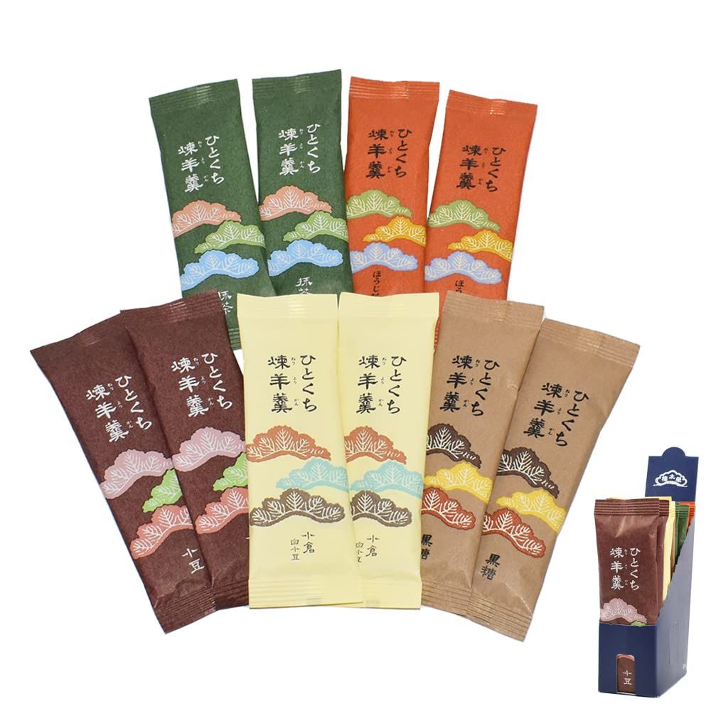 Eitaro Sohonpo Eitaro YOKAN - Assorted Sweet Azuki bean jelly 10 pieces - 5 flavors (SHOZU,OGURA,OKINAWA BROWN SUGAR,MATCHA,HOUJICHA),Wagashi, Handmade, No Additive, Made in Japan