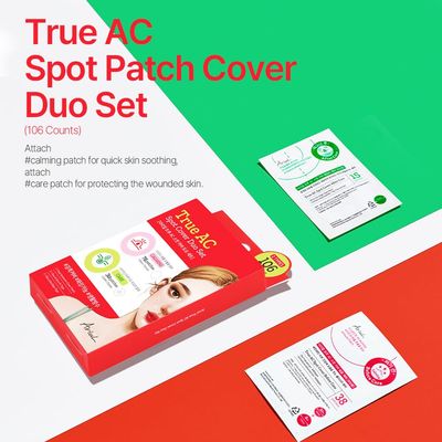 Ariul True AC Spot Cover Duo Set - Before & After Blemish Care, Hydrocolloid Patch with Salicylic Acid, Niacinamide, Tea Tree Oil & Cica, Ultra-Thin, Korean Skin Care, 106 Patches (Red - Duo Set)
