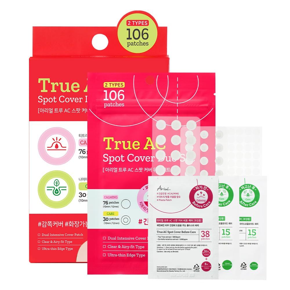 Ariul True AC Spot Cover Duo Set - Before &amp; After Blemish Care, Hydrocolloid Patch with Salicylic Acid, Niacinamide, Tea Tree Oil &amp; Cica, Ultra-Thin, Korean Skin Care, 106 Patches (Red - Duo Set)