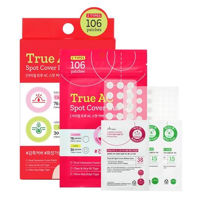 Ariul True AC Spot Cover Duo Set - Before &amp; After Blemish Care, Hydrocolloid Patch with Salicylic Acid, Niacinamide, Tea Tree Oil &amp; Cica, Ultra-Thin, Korean Skin Care, 106 Patches (Red - Duo Set)