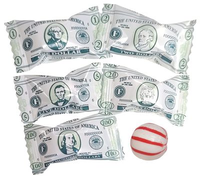 Money US Dollar PEPPERMINT BALLS 100 Count Wrapped-USA Candy