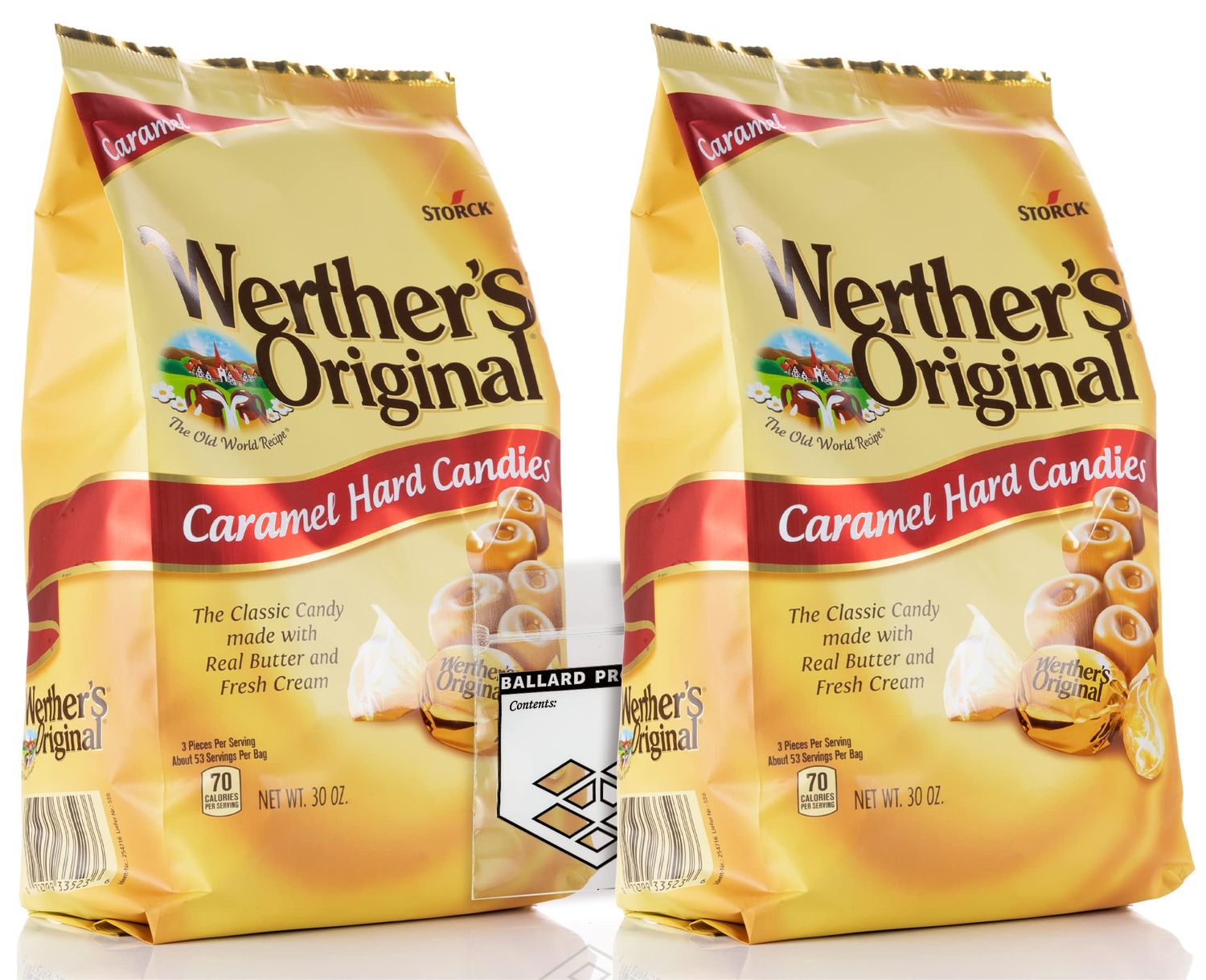 Werthers Original Hard Candy Caramels Pack of 2 - Bulk Bags of Hard Candy Individually Wrapped (30oz Each) - Bundle with Ballard Products Pocket Bag