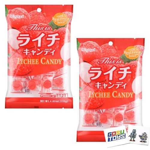 Kasugai Lychee Candy 4.05 oz (115g) Bag (2 Pack) with 2 Gosutoys Stickers