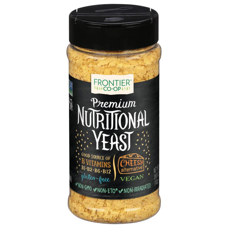 Frontier Co-op Premium Nutritional Yeast Flakes, 3.6 oz. - Vegan, Gluten-Free, Non-Fortified, Kosher, Non-Irradiated Seasoning, Dairy-Free Cheese Flavor, Rich in B Vitamins